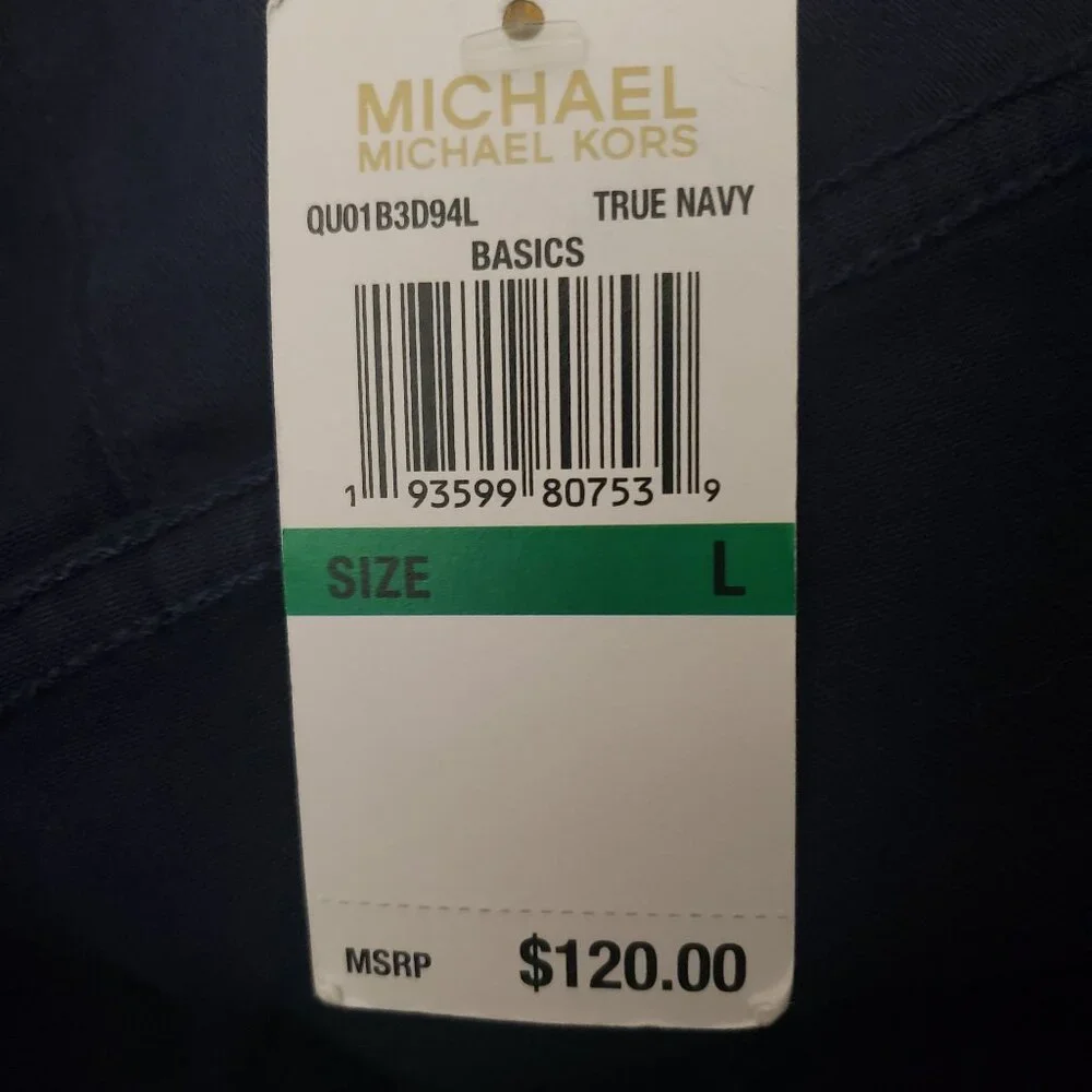 NWT Michael Kors Jacket L Navy Blue Cropped Cotton Stretch Gold Buttons